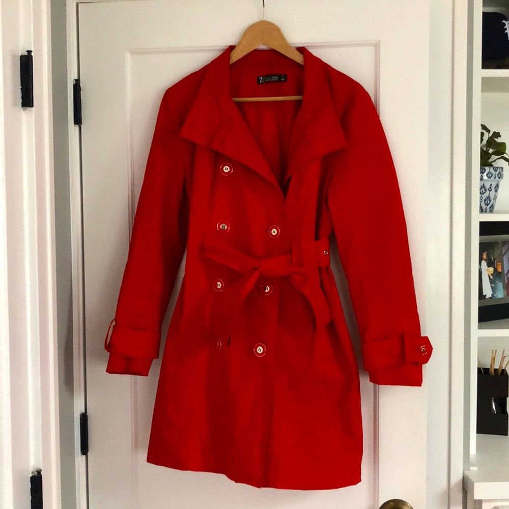 Lovely red trench coat!